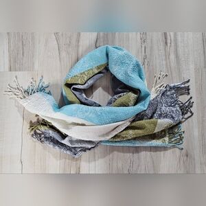 Preston & York Wool Silk Blend Colorblock Fringe Scarf 24x60